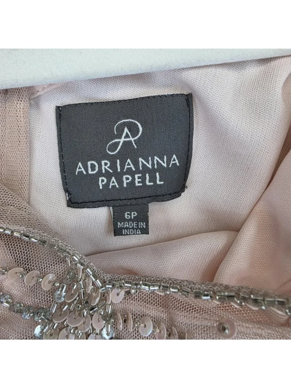 Adrianna Papell Dress Womens 6P Petite Pink Sequin V Neck Sheath Mini Party